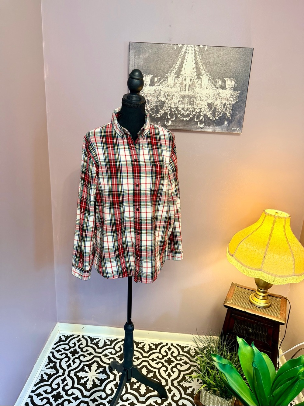 L.L. Bean Red and White Plaid Button-Down Shirt